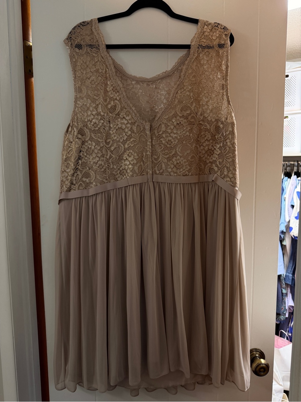 Lace & Chiffon Sleeveless Dress in Beige - Picture 2 of 3